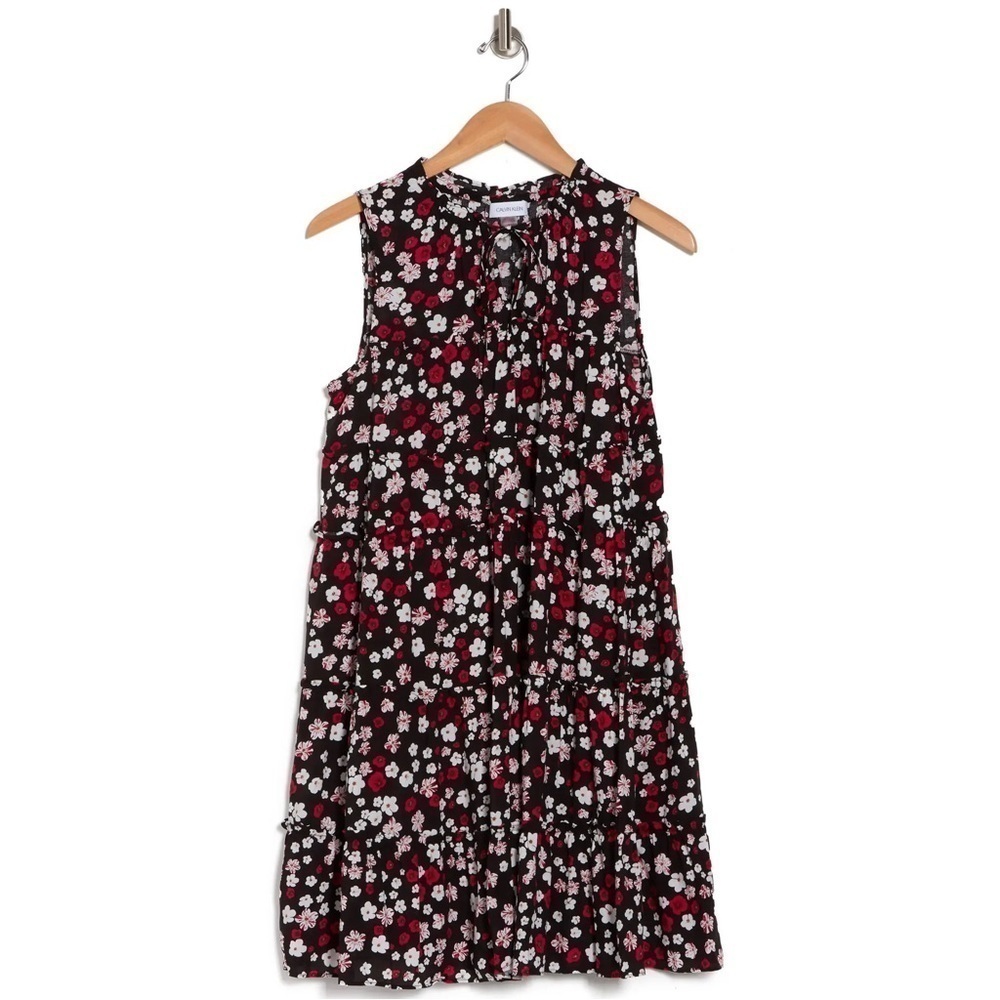 Calvin Klein Ditsy Floral Sleeveless Babydoll Dress in Red Multi 6 Lightweight